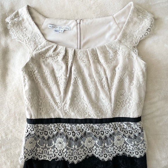 🔥MAGGY LONDON IVORY COCKTAIL LACE MINI DRESS - Picture 4 of 10